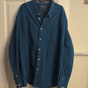 Lands' End Men's Navy Plaid Casual Shirt